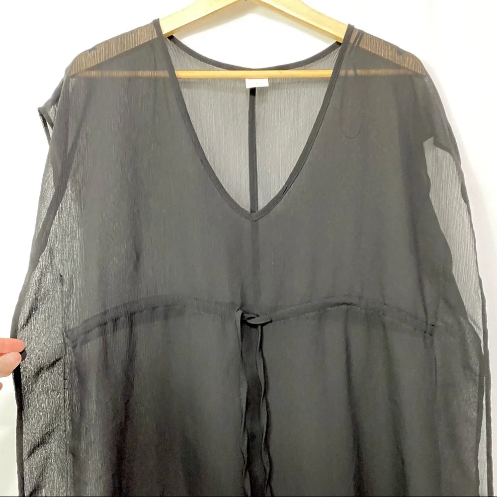 Merona- Black Sheer V neck drawstring Coverup S - Picture 5 of 8